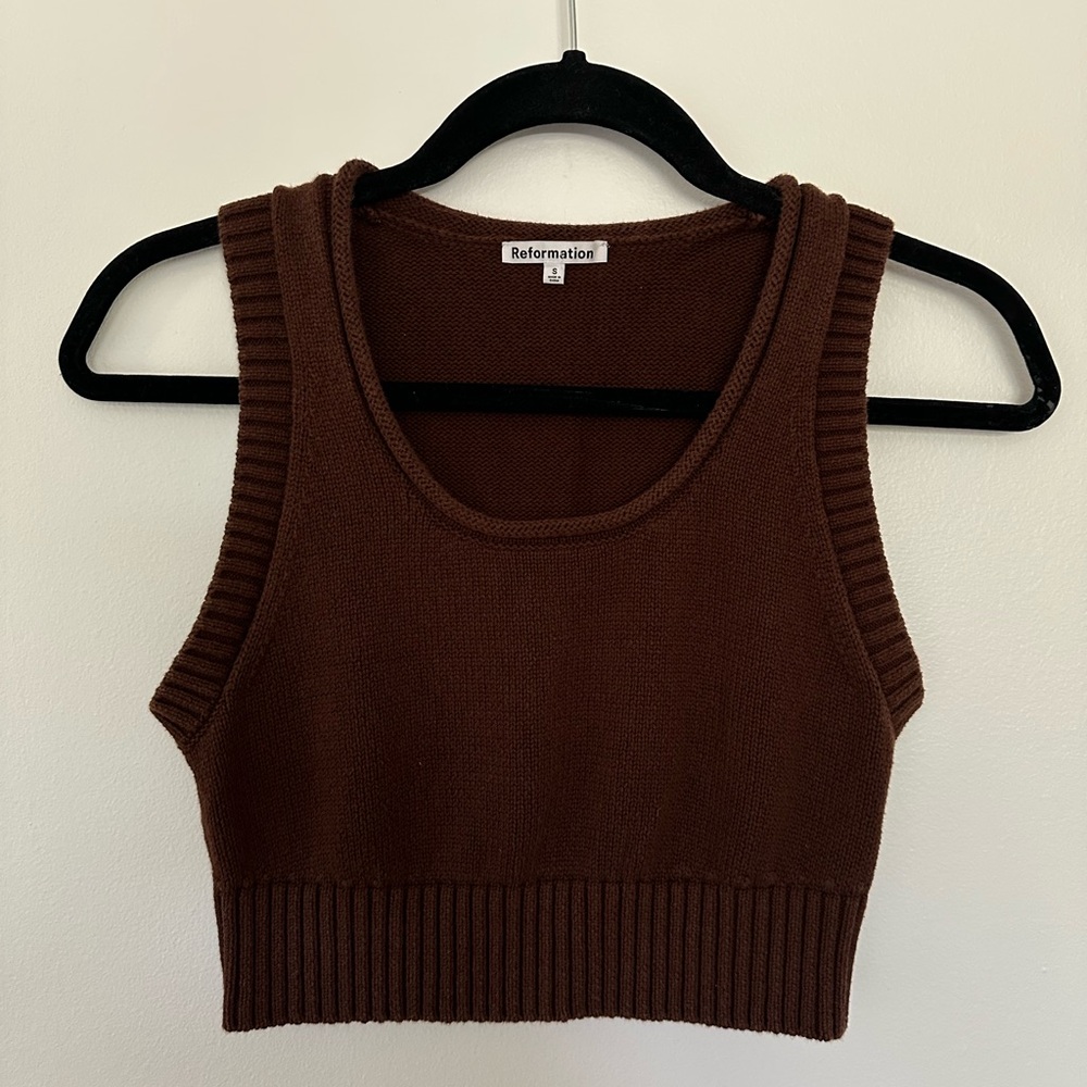 Reformation Brown Knit Sleeveless Crop Tank